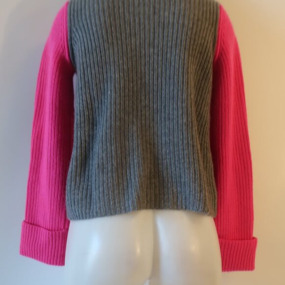Womens Autumn Cashmere Gray Pink Black Colorblock Shaker Mock Neck Sweater S - Picture 9 of 11